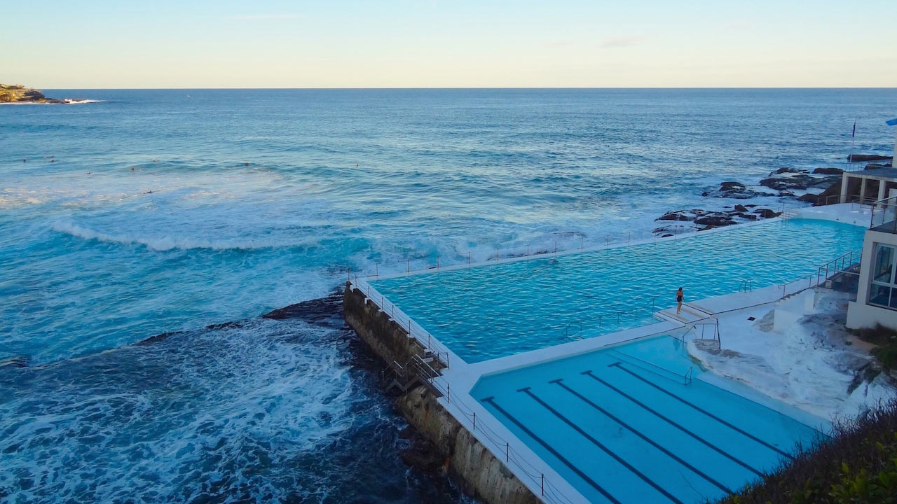 The infamous Bondi Icebergs Pool that juts into the ocean in Sydney, Australia