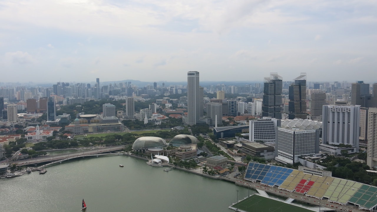 Singapore skyline and harbour on a cloudy day